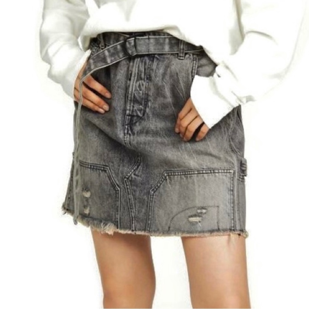 NEW BEN TAVERNITI UNRAVEL PROJECT DISTRESSED DENIM SKIRT